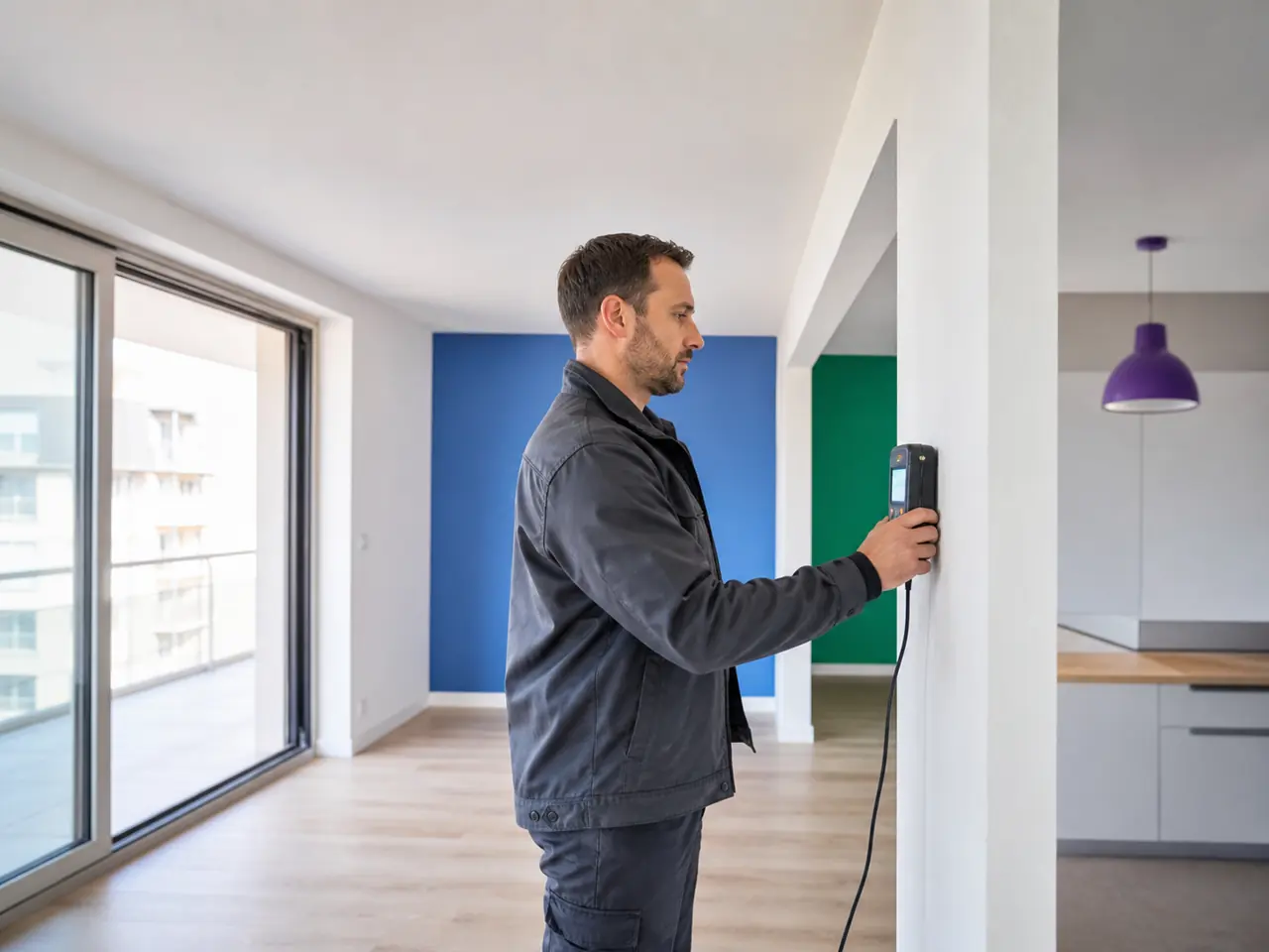 Diagnostiqueur contrôlant un appartement